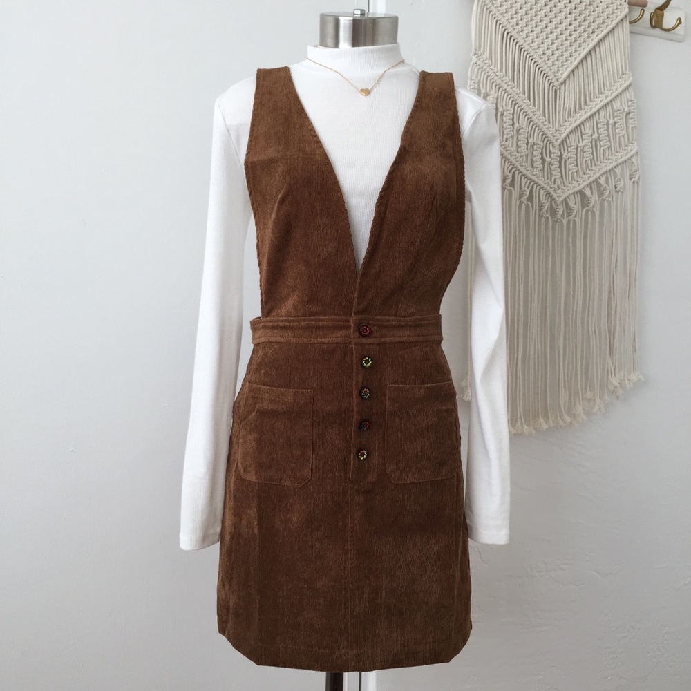 ❗️One Left❗️NWT Dark Brown Corduroy Overalls - Picture 3 of 4